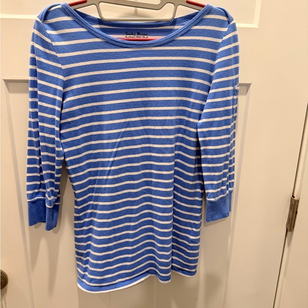 Lucky Brand Blue White Striped Long Sleeve Top Women’s Small Casual Tee